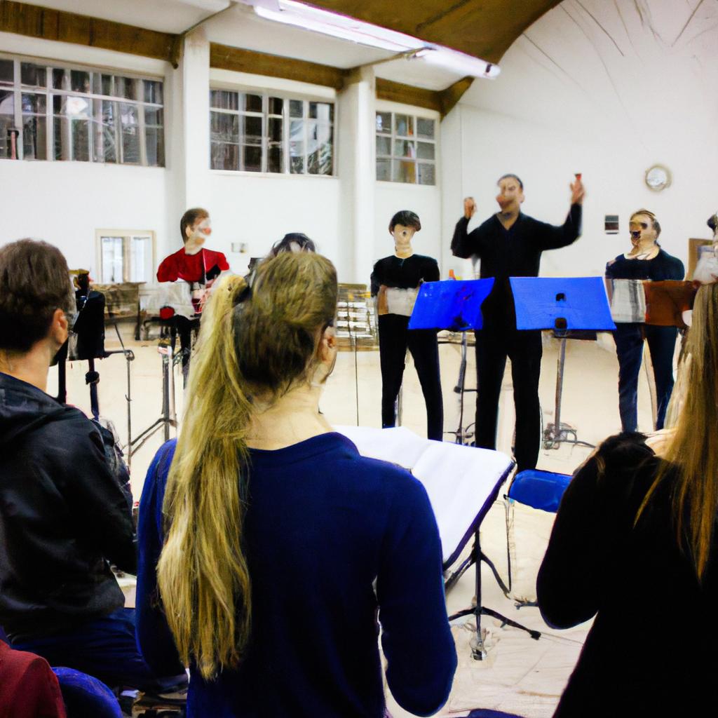Person conducting vocal ensemble rehearsal
